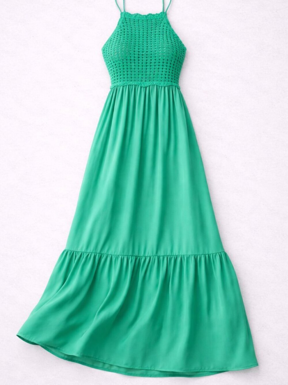 NWT Cupshe Women's Kelly Green Crochet Backless Lace-Up Maxi Dress Size Large